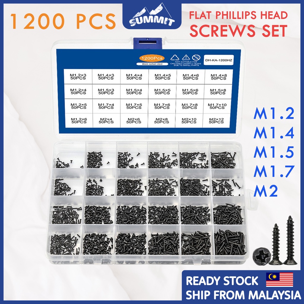 NINDEJIN Laptop Notebook Computer Screws, Flat Head Phillips Screws Assortment Kit (M1.4 M1.7 M2 M2.5 M3) + (M2 M2.5 M3