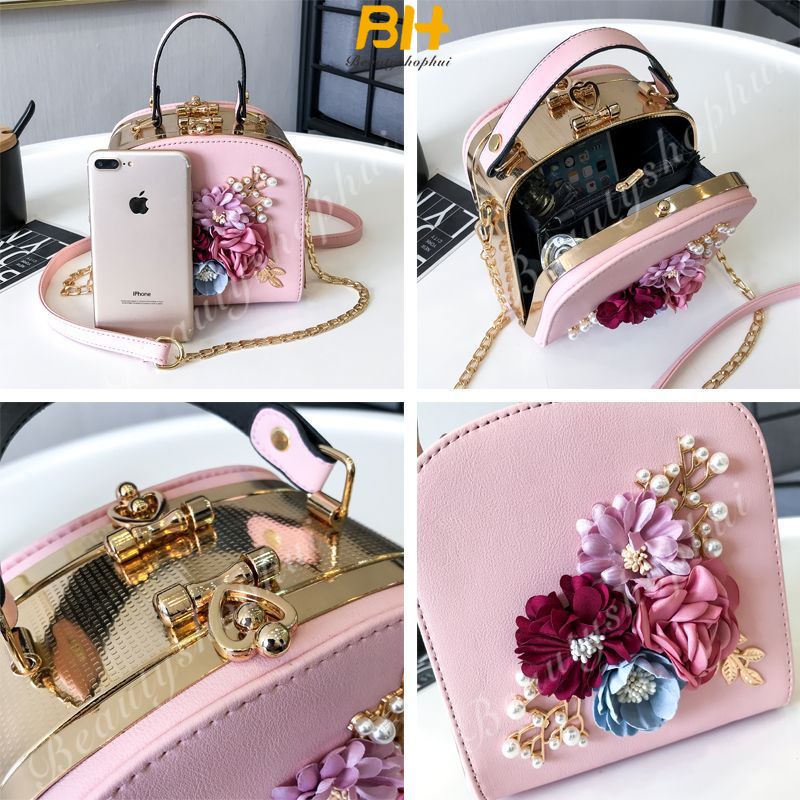 2024 New Korean Style Pearl Flower Bag Dinner Clutch Chain Small Square Bag Shopee Malaysia