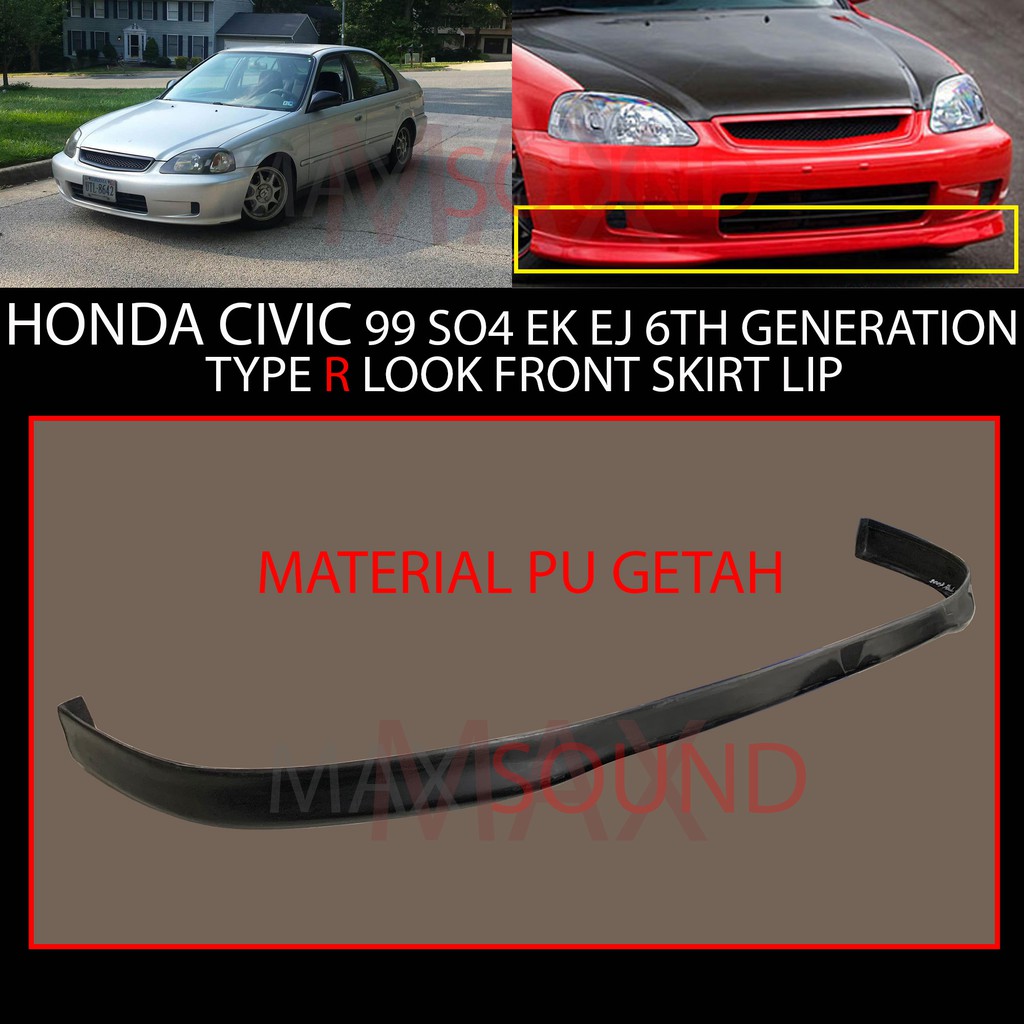 Honda Civic 1999 2000 So4 Ej Ek Ek9 6th Generation Type R Look Front Skirt Lip Material Pu Getah 0050