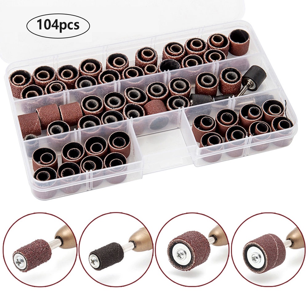 104pcs Drum Sander Set Refills Drum Sanding Bands + Mandrels Rotary