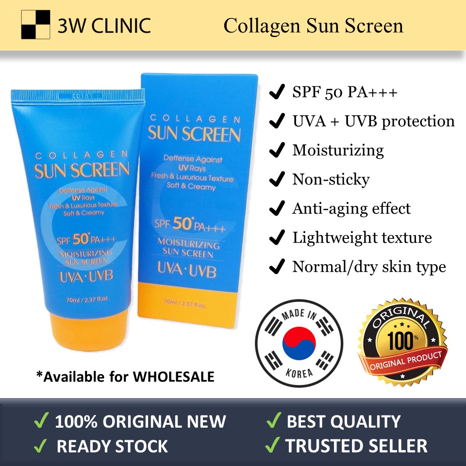 💯 Original Korea 3W Clinic Collagen Sun Screen 70ml SPF 50 PA+++ Non ...