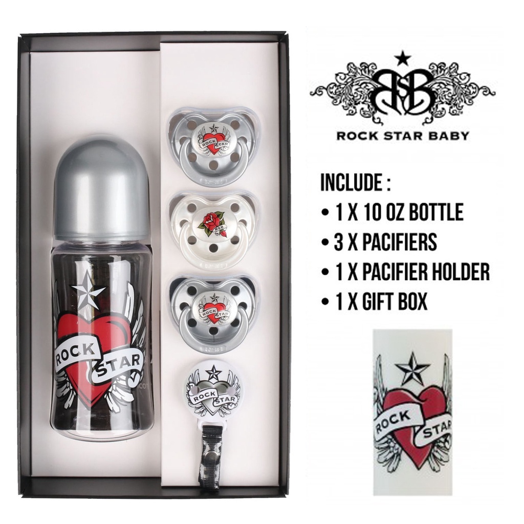 ROCK STAR BABY | Baby's Gift Set (1 x Wide Neck Feeding Bottles , 3 x ...