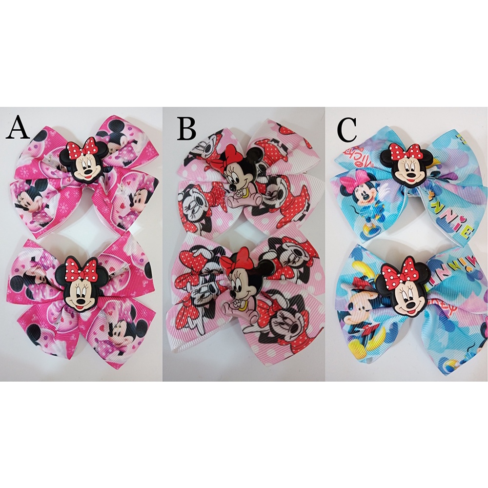 Kids Girl Mickey/Minnie Mouse Riboon Hair Clip 1Set(Pink/Light Pink ...