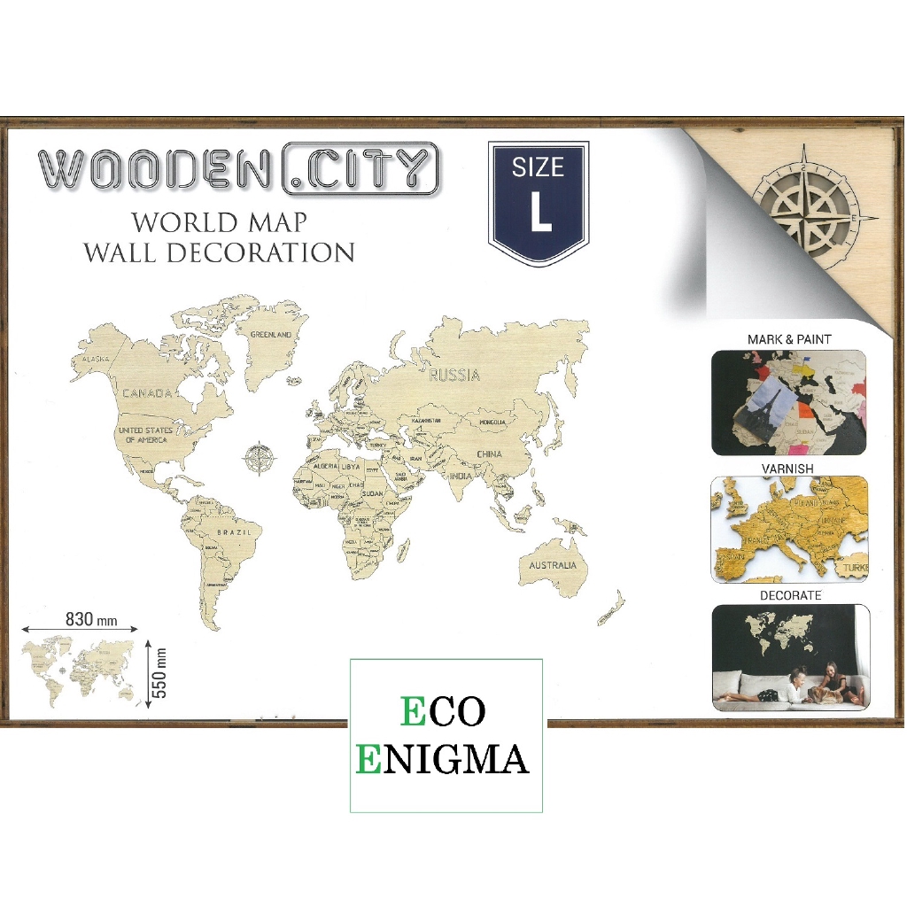 Wooden City® World Map L Size Wooden Model Puzzle Kit 83 x 55cm