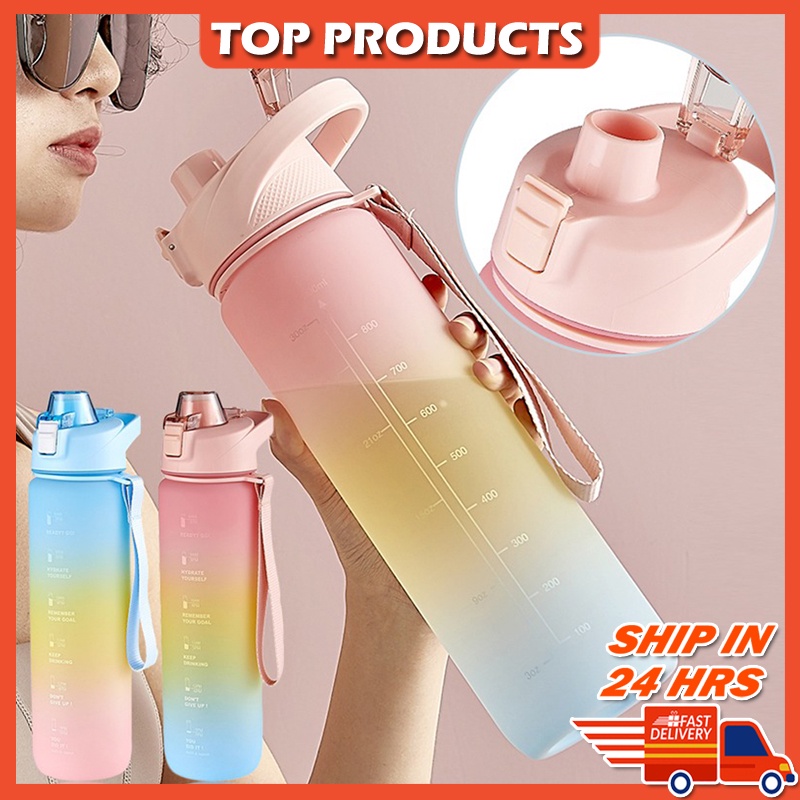 1L Motivational Water Bottle with Time Marker , Leakproof BPA Free 1L ...