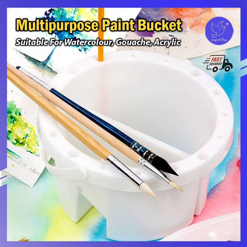 Tropical Blue Multipurpose Paint Bucket With Brush Holder Watercolour