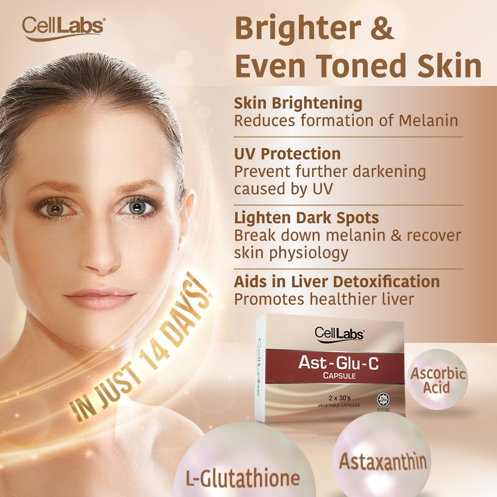 CellLabs Ast-Glu-C Powerful Antioxidant, Enhance Skin To a Fairer Tone ...