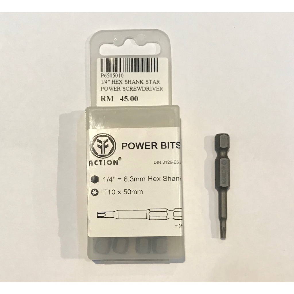 ACTION 1/4" HEX SHANK STAR POWER SCREWDRIVER BITS ABCP6505010 T10 X