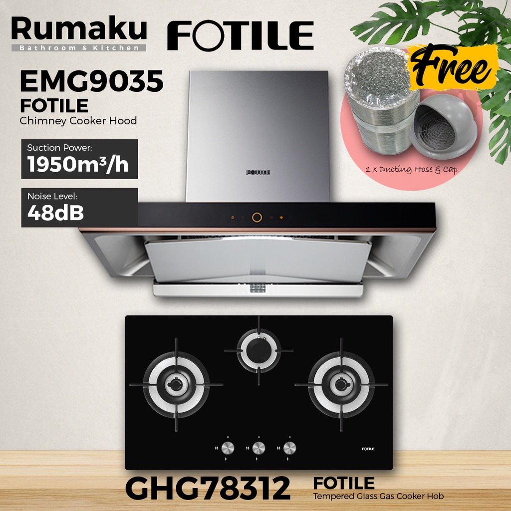 [COMBO SET] FOTILE EMG9035 Chimney Cooker Hood + Built-In Gas Cooker ...