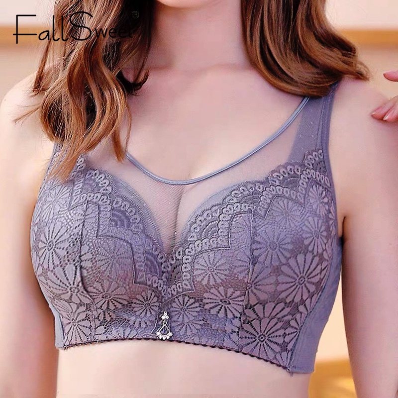 FallSweet Lace Bra Full Cup Underwear for Women Gather Thin Bra Floral Lace  Underwear Breathable Comfortable Underwear