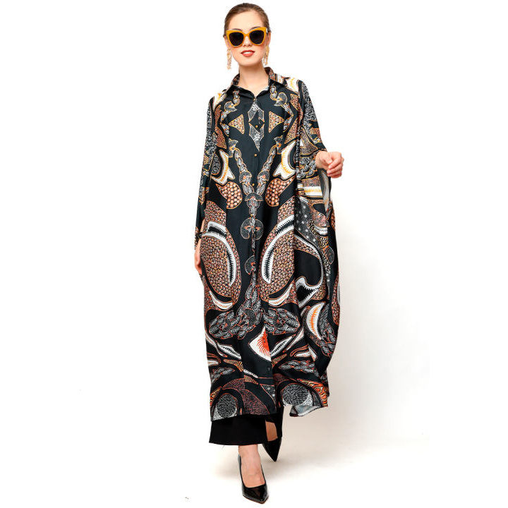 Brown Batik Kanzi 3/4 Sleeve Button Kaftan