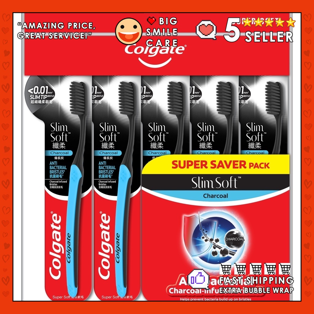 Colgate SlimSoft Charcoal Toothbrush (Super Soft) Valuepack-5's ...