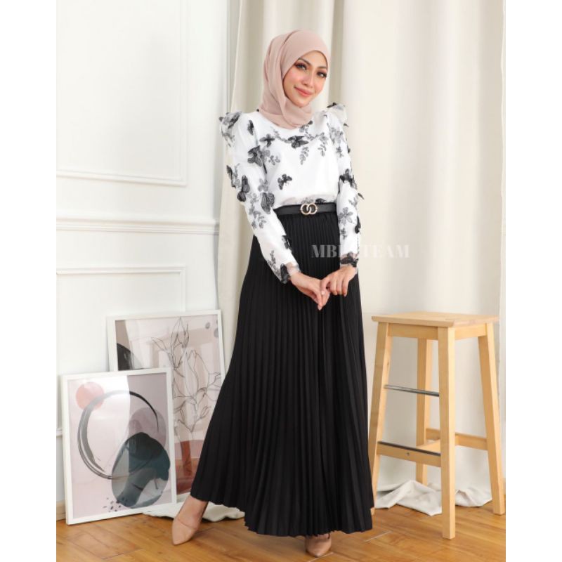 Blouse Top Ropol Ruffle Kembang Butterfly Ready Stock Black White Nude ...