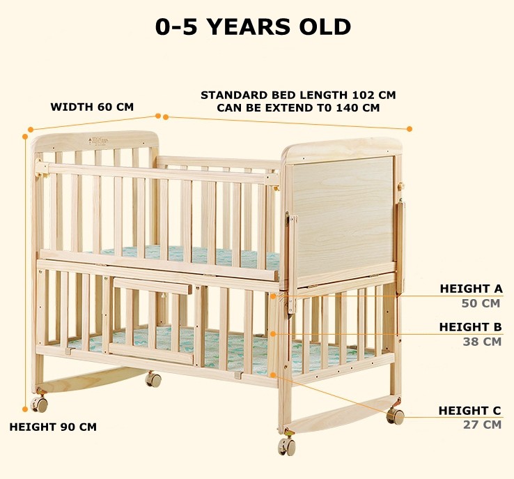 IF Ana 3 Adjustable Height Cradle Baby Cot Bed Wooden Rocking Natural TWO LENGTH OPTION 102CM 120CM Shopee Malaysia