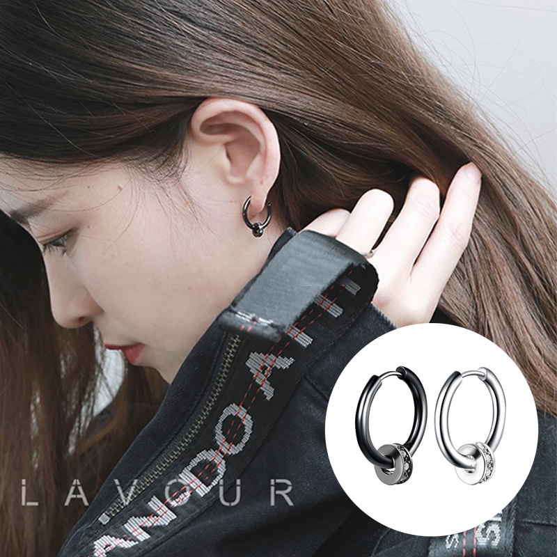 New Unisex Stainless Steel Hoop Earrings Punk Diamond Round Circle ...