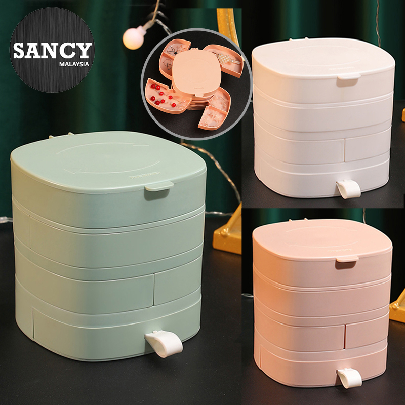 SANCY Multilayer Jewelry Makeup Box Rotating Cosmetic Storage Box With ...