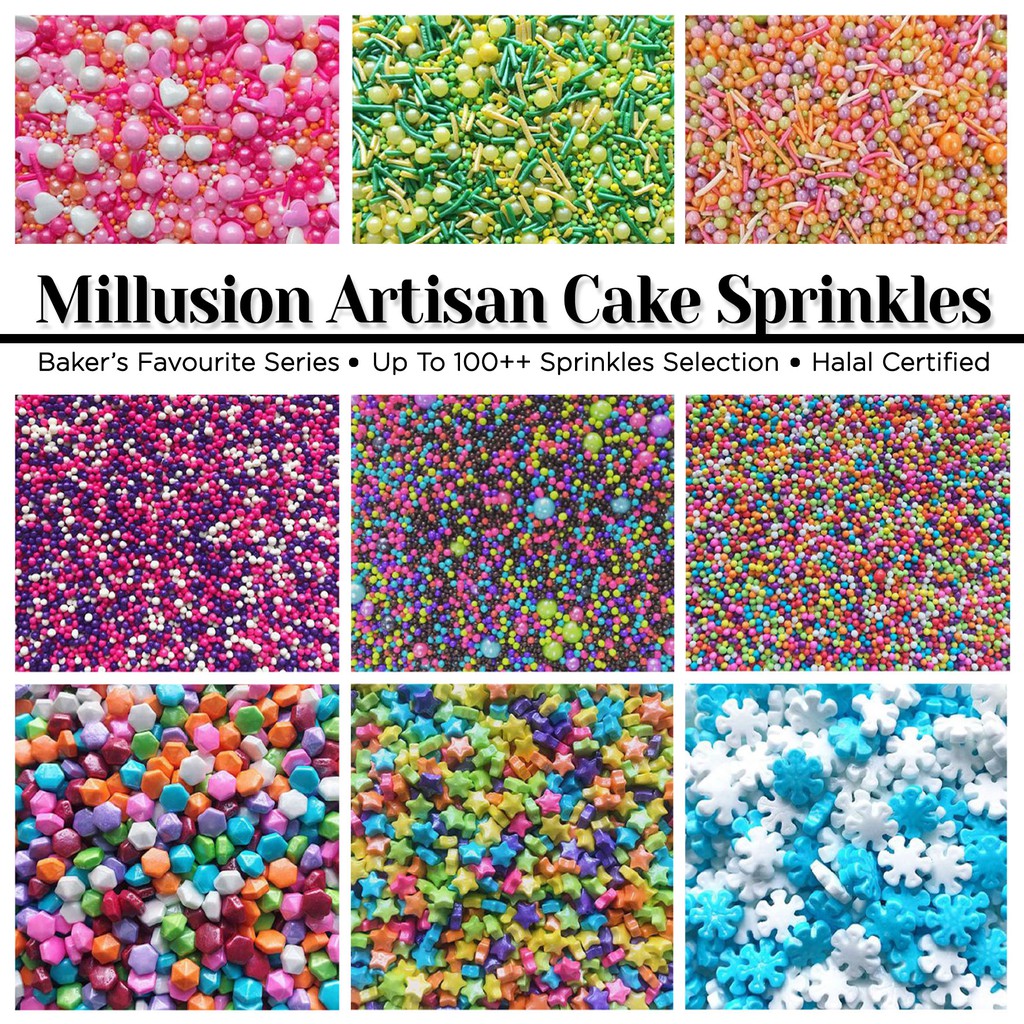 Millusion Cake Sprinkles Sprinkle Halal Certified Cake Decoration Manik Kek Murah Topping Gula