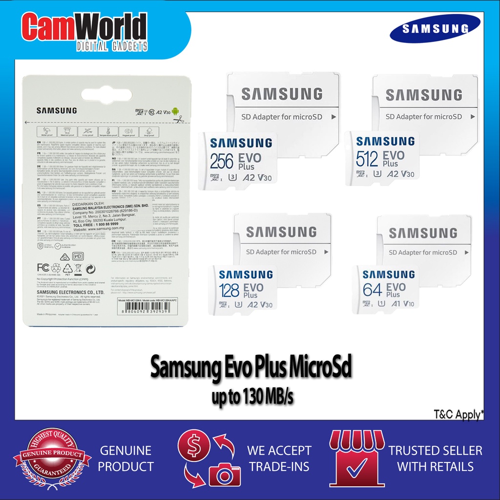 Samsung Evo Plus 512GB / 256GB / 128GB MicroSDXC UHS-1 (130mbs ...