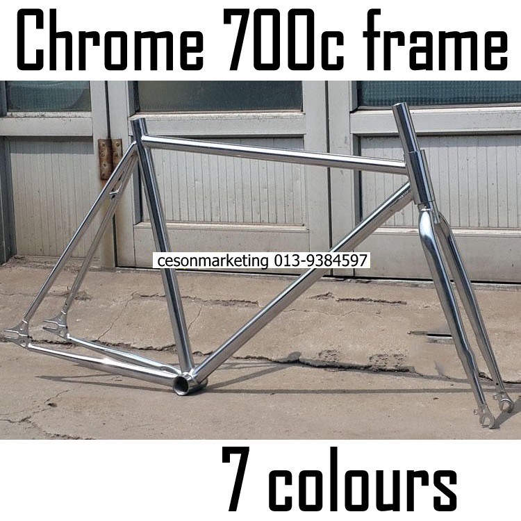 chrome 700c road Fixie bike steel frame front fork plated chrome molybdenum Single Speed Bicycle Frameset Shelf Gear Shopee Malaysia