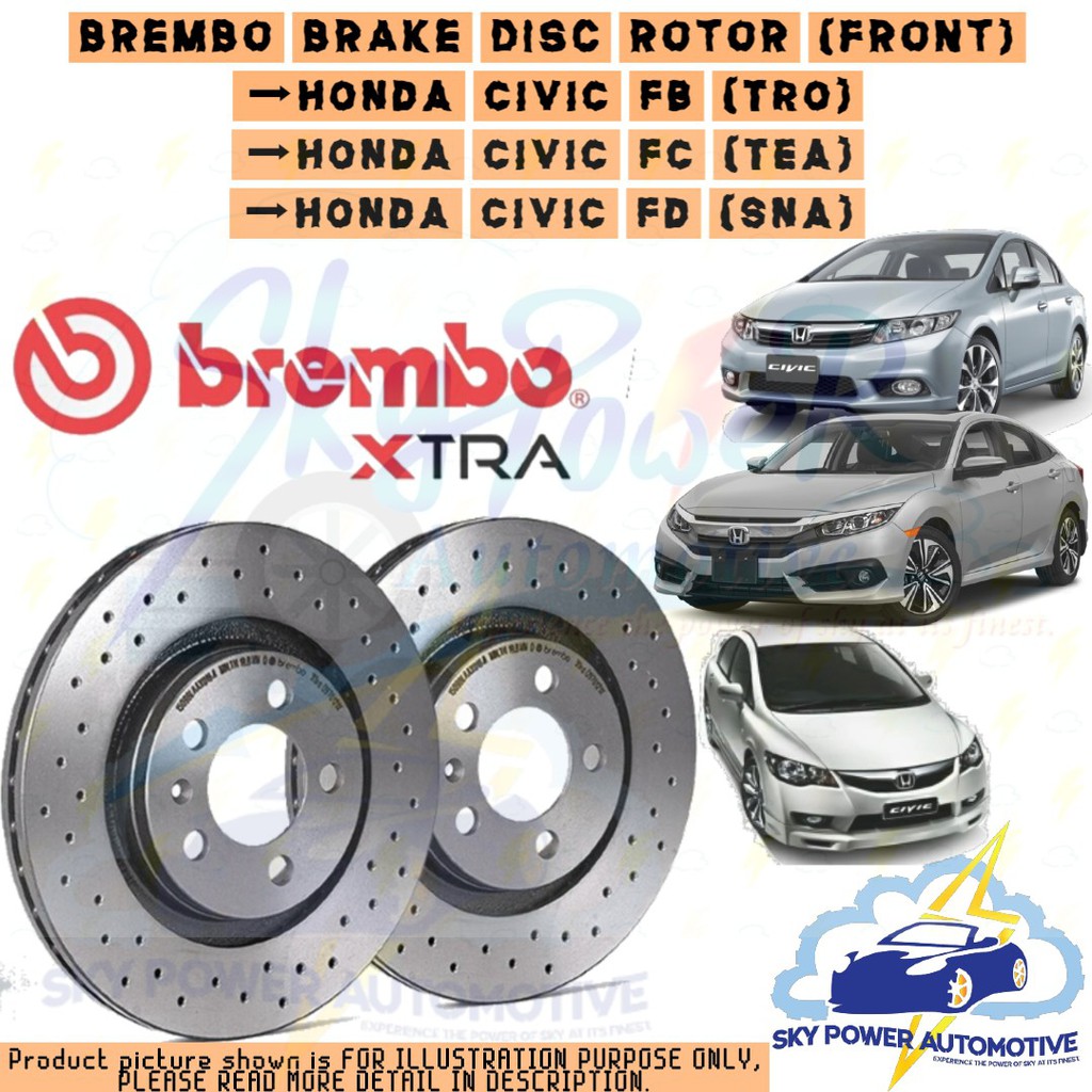 BREMBO XTRA HONDA CIVIC FB (TRO) / FC (TEA) / FD (SNA) BRAKE DISC ROTOR ...
