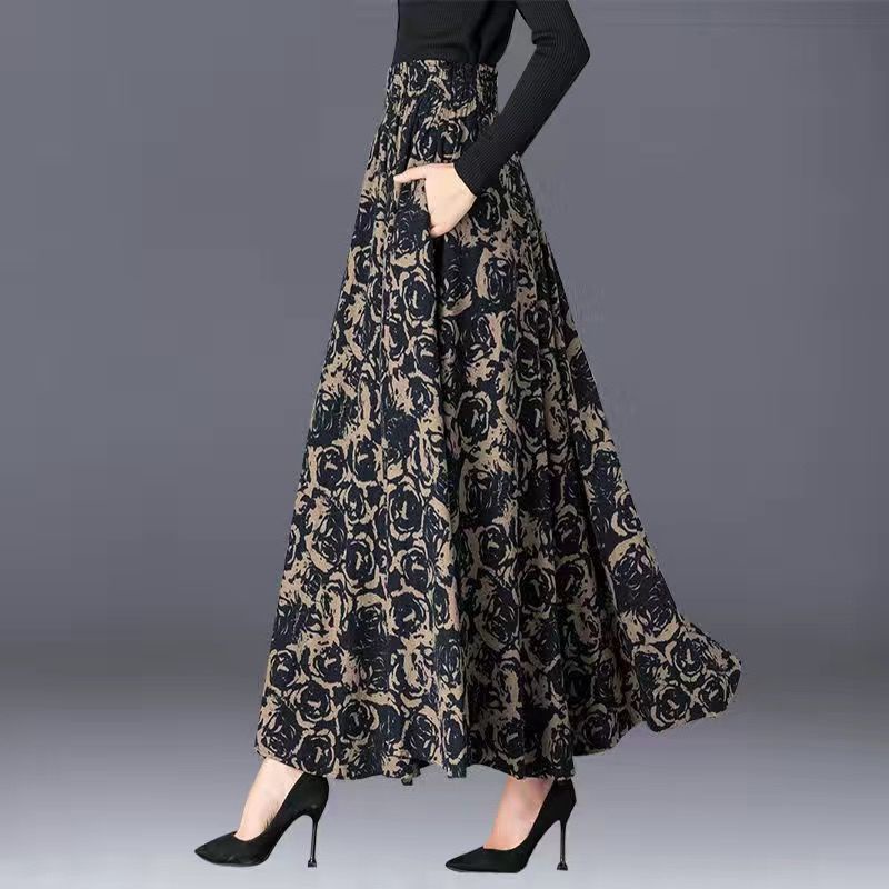 80CM Skirt Labuh Kain Kembang Retro Linen Floral Pleated Long Skirt Big ...