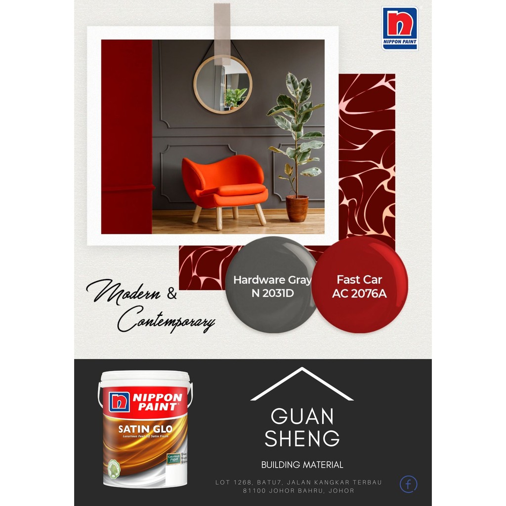 NIPPON Paint Satin Glo (RED/PINK Series) 1L Indoor Water Based Wall ...