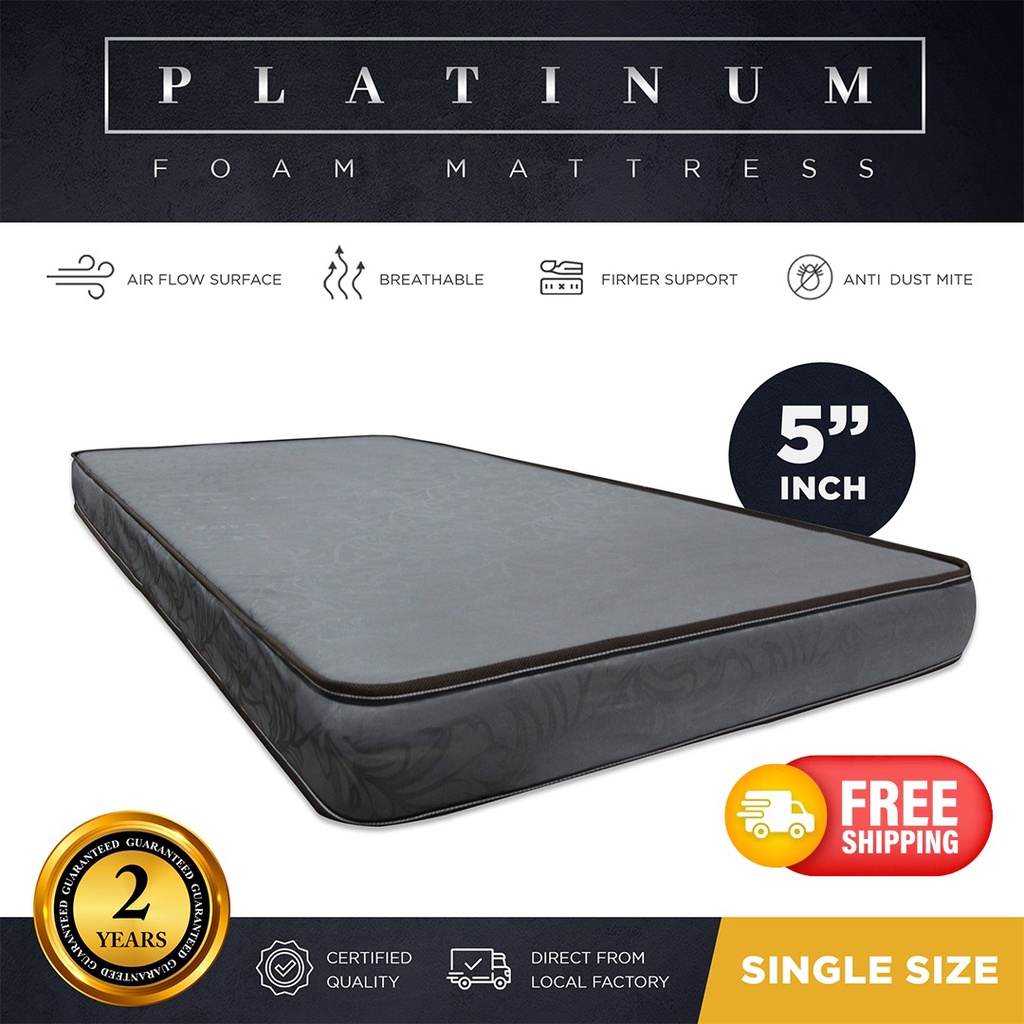 Platinum High Density Foam Mattress Single (5 Inch NonSpring) [Free
