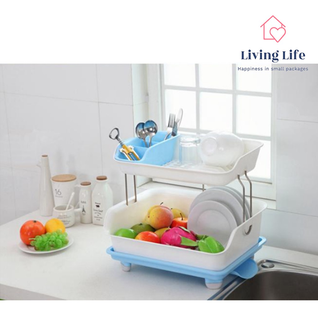 Living Life Multipurpose Dish Rack Double Layer Drain Dishes Kitchen ...