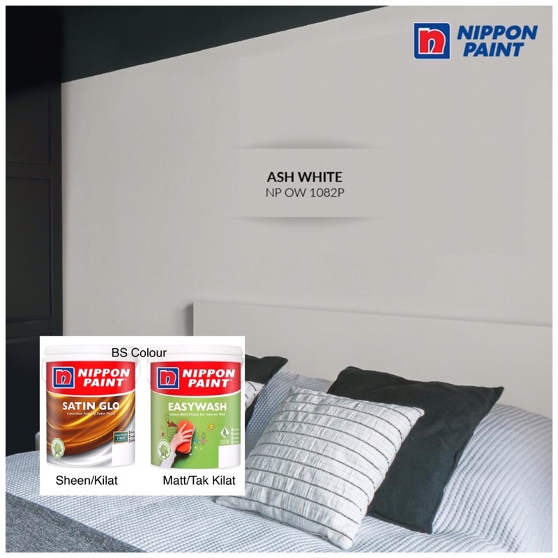5L Nippon Paint Interior Satin Glo Sheen & Easy Wash Matt OW 1082P Ash