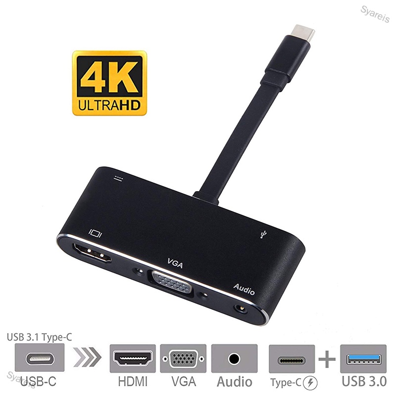 Wayar USB C to HDMI Adapter 4K 5 in 1 Type-C to HDMI/VGA/ Audio/USB 3.0 ...