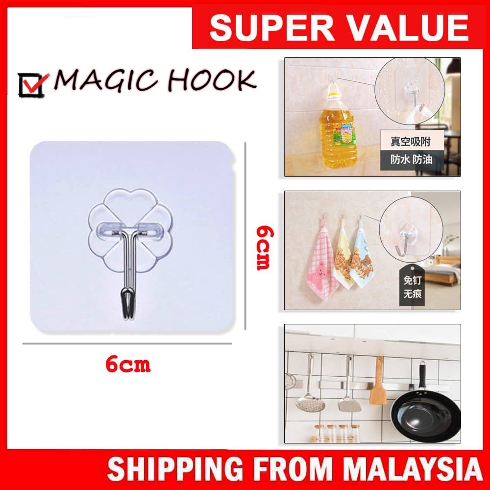 READY STOCK !!! MAGIC HOOK KITCHEN WITHOUT NAILS TRANSPARENT STRONG ...