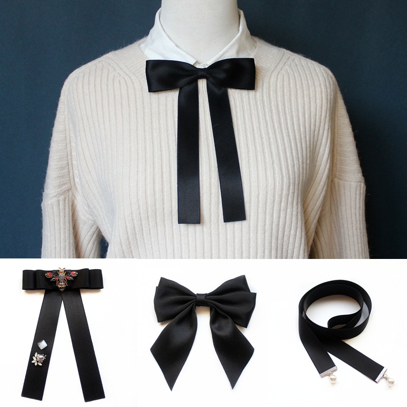 Black Bow Tie JK College Style Uniform Shirt Blouse Collar Flower ...