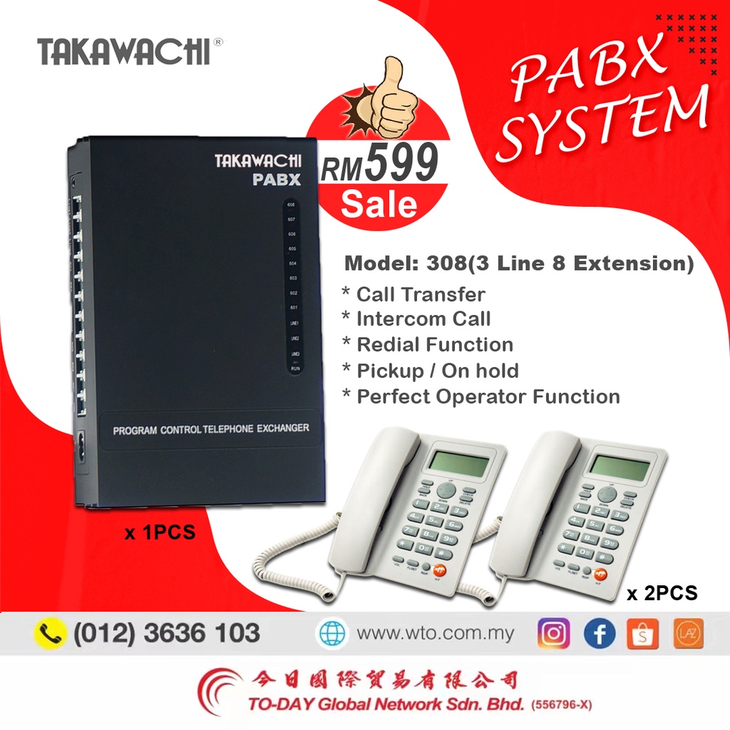 Takawachi WIT3000 308 Mini PABX Keyphone System Free 2 Caller ID Phone