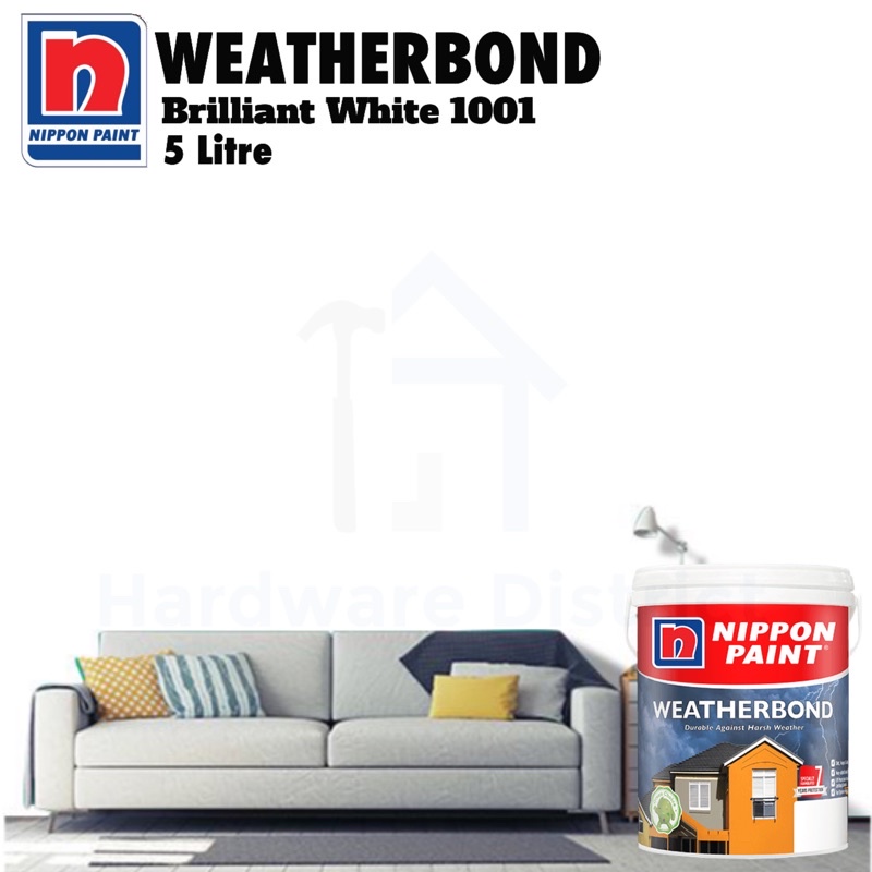 NIPPON PAINT 5L Weatherbond 1001 Brilliant White Exterior Paint Cat