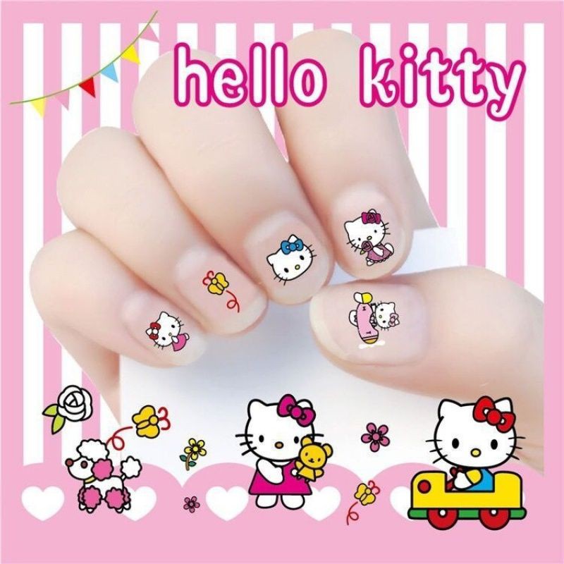 Hello Kitty Nail Art Designs For Kids !! * Apply DIY 3D Stickers * 