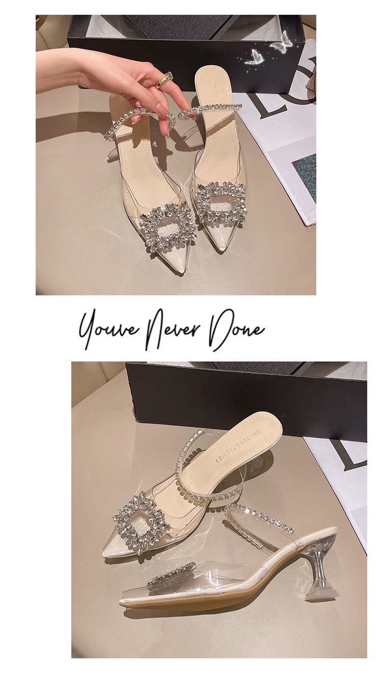 RAYA Heels Classy Rhinestone High Heels Strap Square Buckle Heel Shoes ...