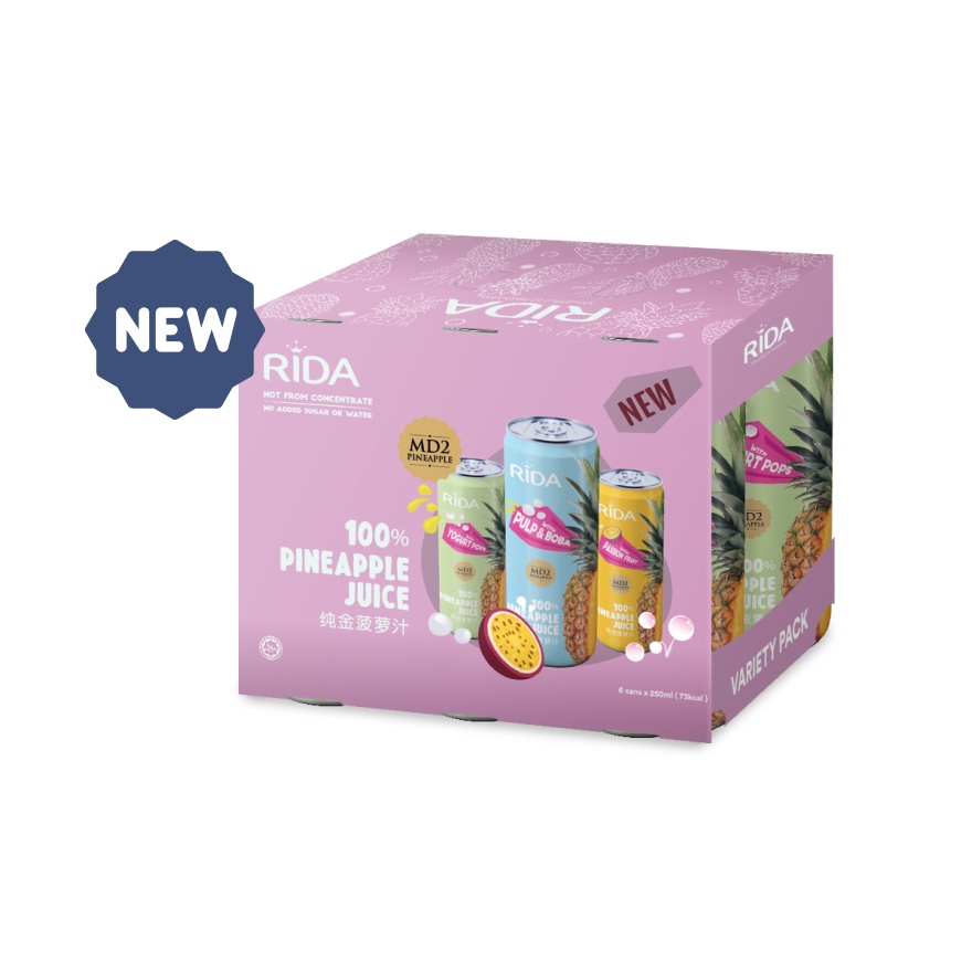 Rida Variety Pack 100% Real MD2 Pineapple Juice 6cansx250ml | Shopee ...