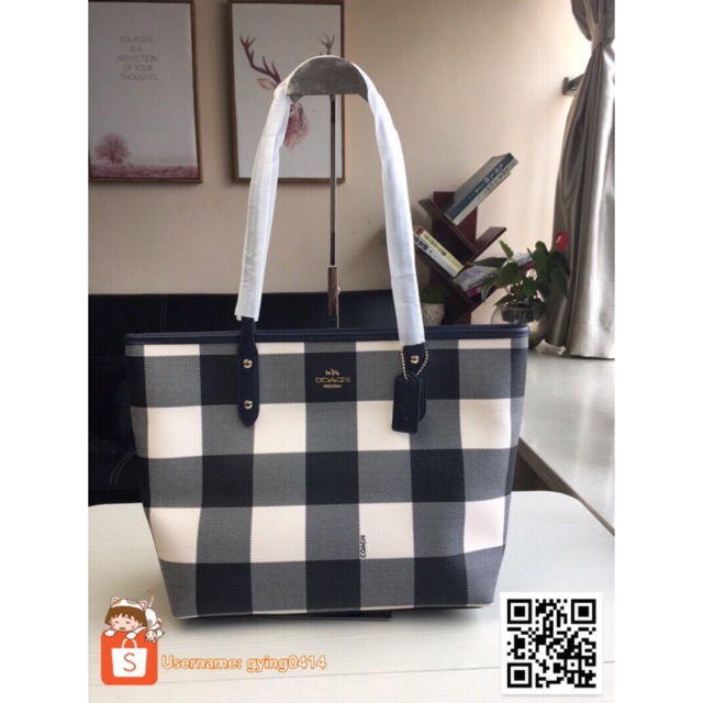 Coach buffalo plaid on sale tote