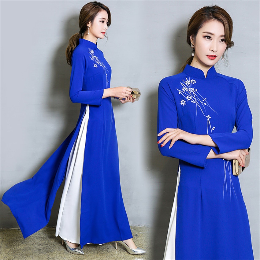 Oriental Spring Cheongsam Dress In Blue Florals