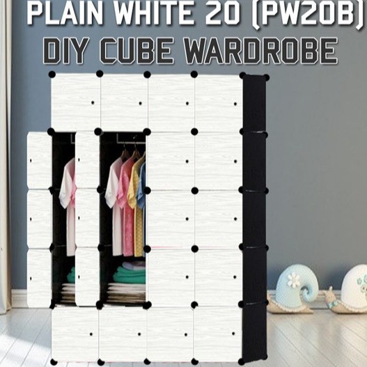PLAIN WHITE 20C DIY Rack Storage Cabinet Wardrobe With Almari Hanger ...