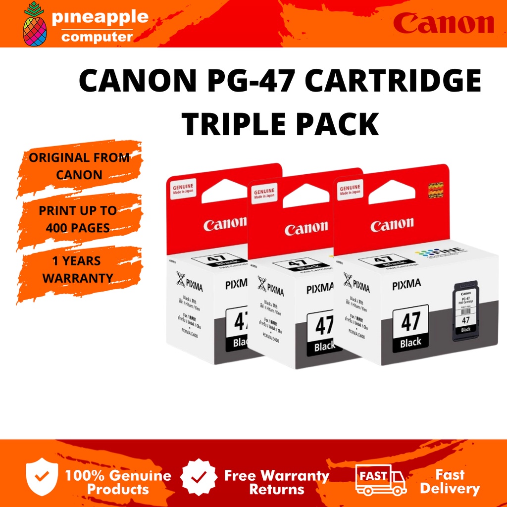 Canon Original PG-47 Black Cartridge x 3 units (Triple Pack) For E400 ...
