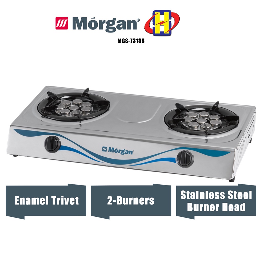 Gas Stove (71cm/7.2kW) Stainless Steel 2Burners Head 8Jets