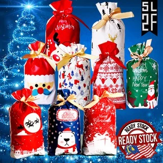 [READY STOCK] Christmas Gift Bag with ribbon string/ Cookies Bag/ Candies Bag/ Xmas Pack 23cmx15cm (5pcs)