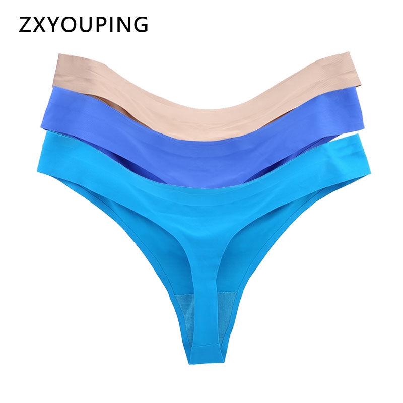 One Piece Seamless Thong Women Sexy Solid Color Ice Silk Panties Low Waist Soft G String M Xl T