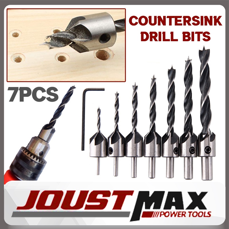 7PCS HSS 3MM-10MM COUNTERSINK DRILL BIT ALLEN KEY SET WOODWORKING TOOLS ...