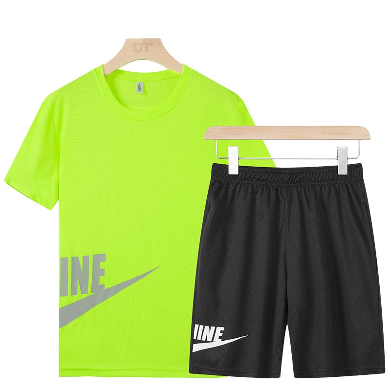 Ready Stock Running Shorts Men Short Sleeve Suit Quality Black T-shirt  Shorts Summer Sports Sportswear 2 Piece Set nike