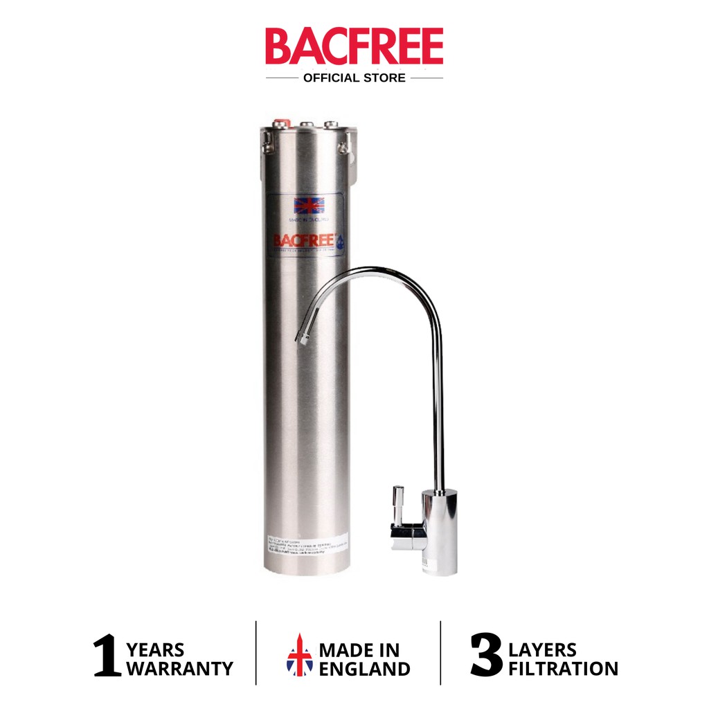 BACFREE Stainless Steel 304 Undersink Mounting Design Water Filter/ Purifiers + 8 Tall American Long Reach Spout BS8