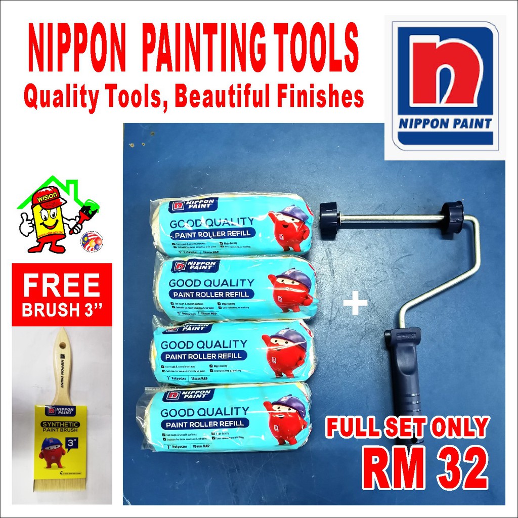 NIPPON PAINT BRAND 4 ROLLER REFILL + 1 HANDLE ( PAINTING TOOLS FULL SET ...