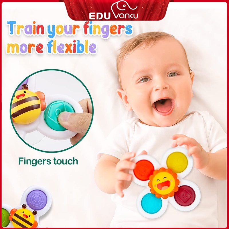 EduVanku Spinning Popit Baby Rattle Toys with Suction Cup Spinner ...