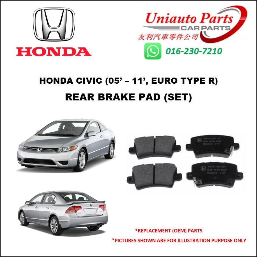 HONDA CIVIC SNA FN1 / FN2 ('05 '11, EURO TYPE R) REAR BRAKE PAD (SET